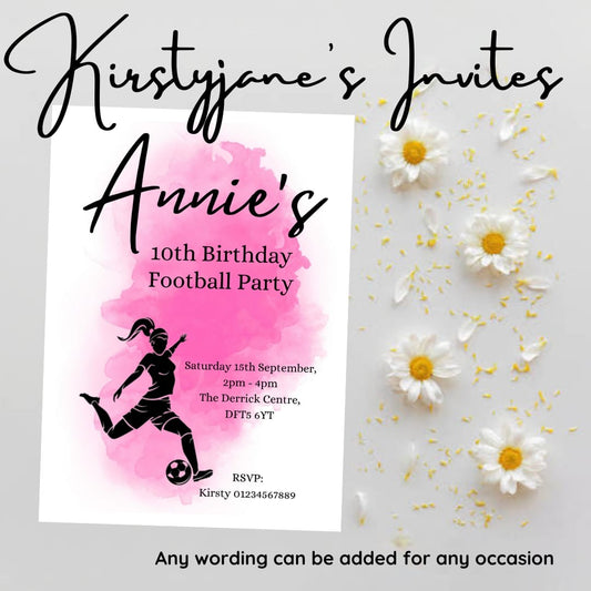 Personalised girls football birthday invitations