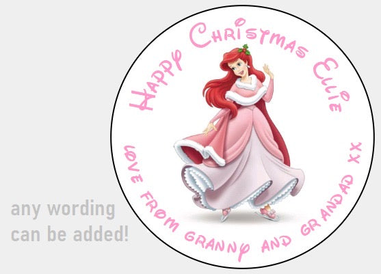 Personalised Christmas Xmas present stickers Disney princess Ariel