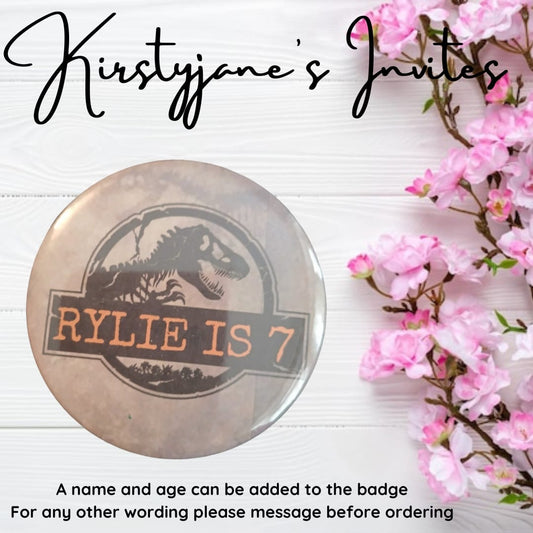 Personalised Jurassic Park World Dinosaur birthday badge