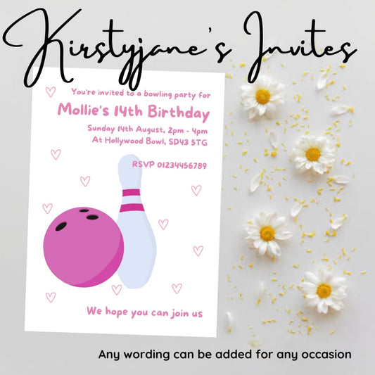 Personalised bowling birthday invitations