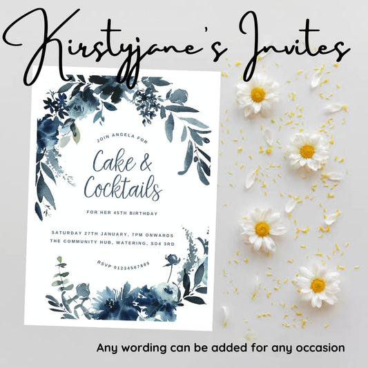Personalised floral adult party birthday invitations