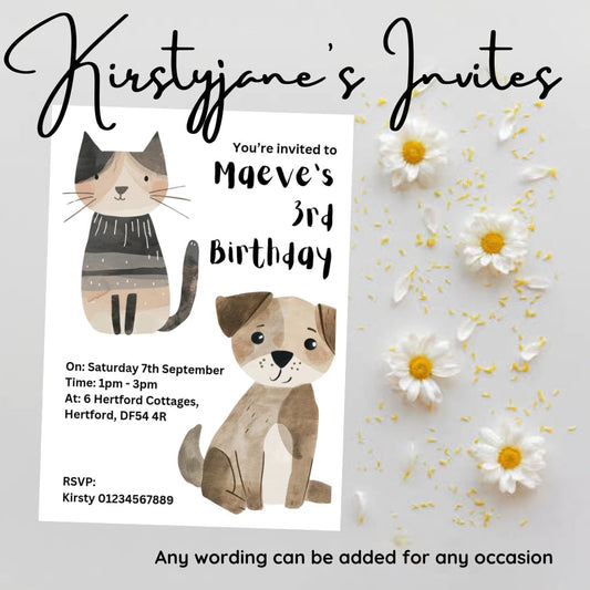 Personalised child dog cat  Christening party invitations