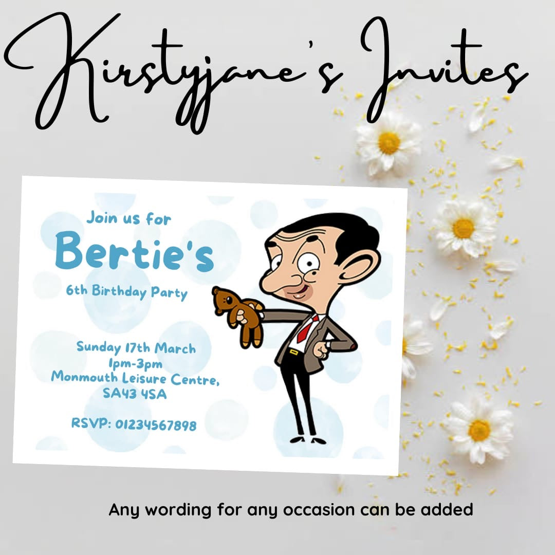 Personalised girls Mr Bean birthday invitations