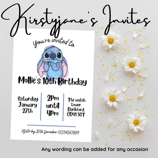Personalised Stitch party birthday invitations