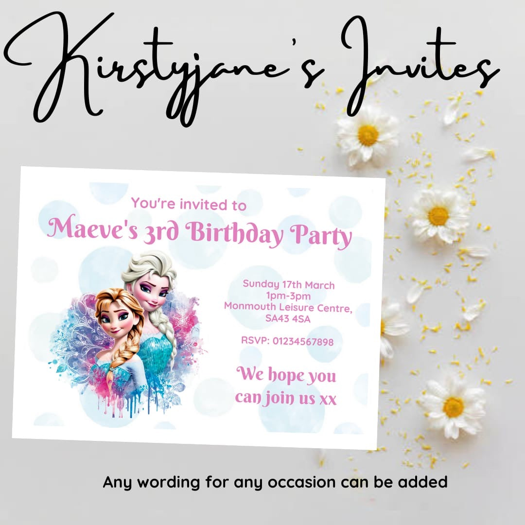 Personalised girls Disney frozen birthday invitations
