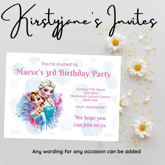 Personalised girls Disney frozen birthday invitations
