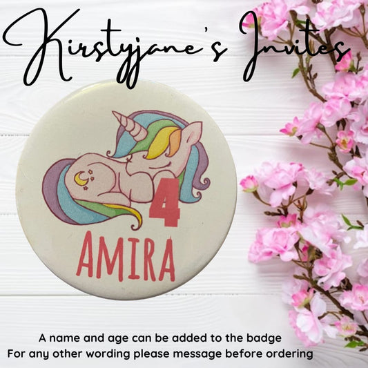 Personalised Unicorn birthday badge