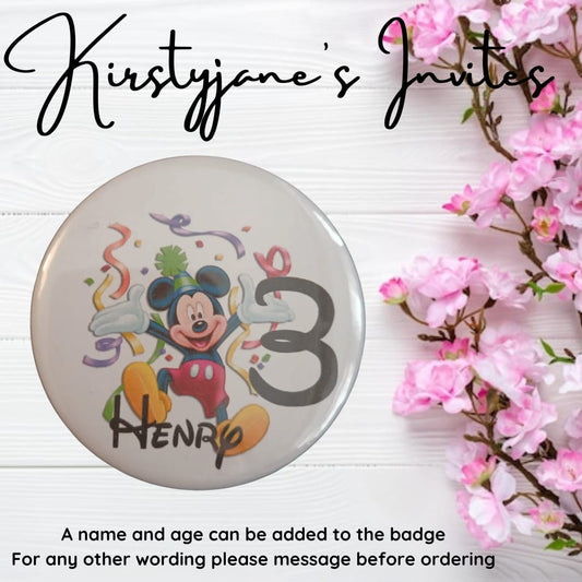 Personalised Disney Mickey mouse birthday badge