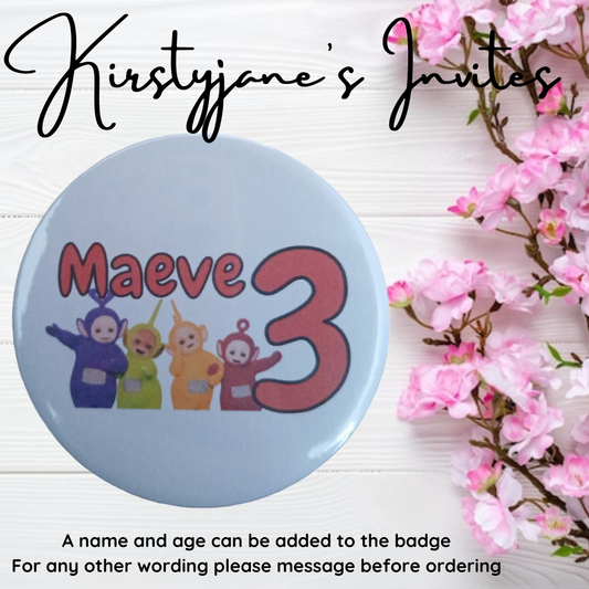 Personalised Teletubbies Birthday badge