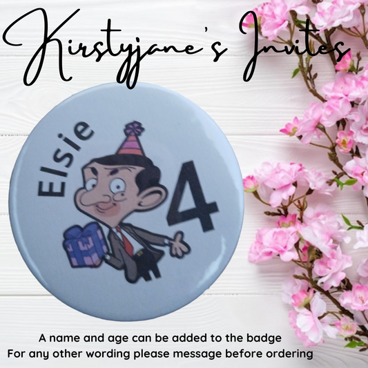 Personalised Mr Bean Birthday badge