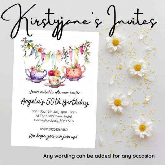 Personalised Afternoon tea  birthday invitations
