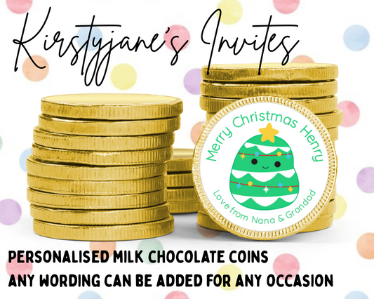 Personalised chocolate coins favours birthday party kids Boys girls chirstmas squishmallows