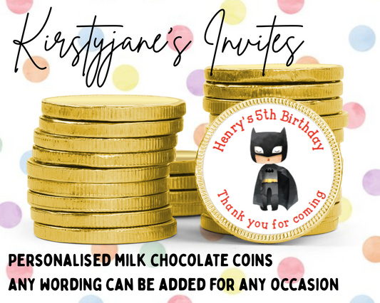 Personalised chocolate coins favours birthday party kids Boys girls Batman