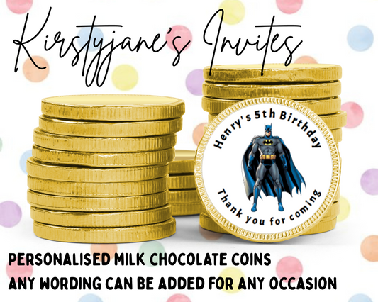 Personalised chocolate coins favours birthday party kids Boys girls Batman