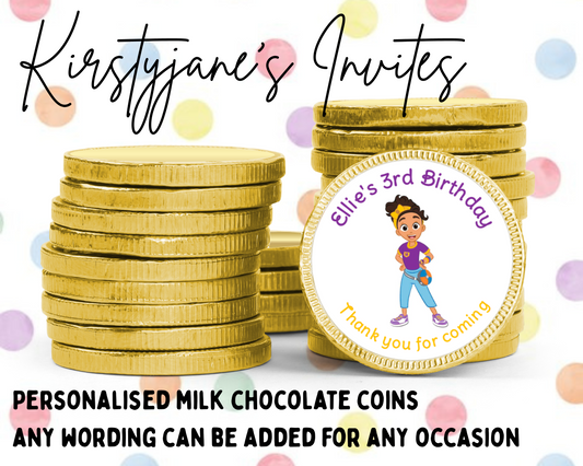 Personalised chocolate coins favours birthday party kids Boys girls blippi meekah