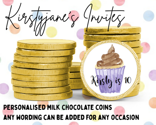 Personalised chocolate coins favours birthday party kids Boys girls womens cake cupcake