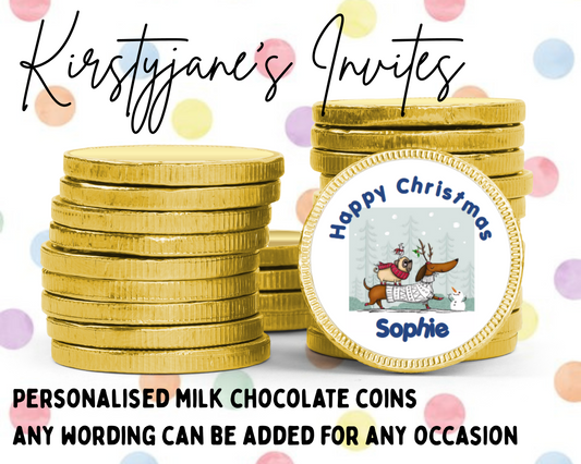 Personalised chocolate coins favours birthday party kids Boys Girls Christmas school teachers xmas dachshund dog