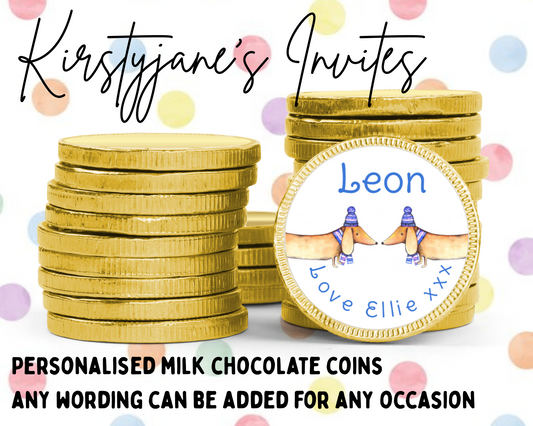 Personalised chocolate coins favours birthday party kids Boys Girls Christmas school teachers xmas dachshund dog