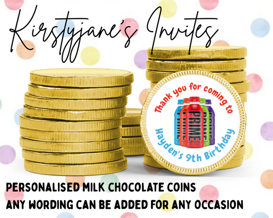 Personalised chocolate coins favours birthday party kids Boys girls prime