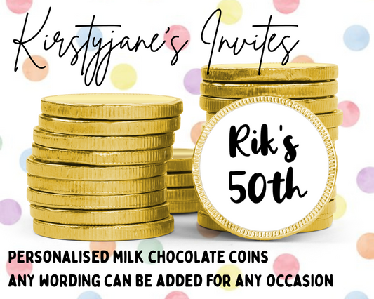 Personalised chocolate coins birthday party favours mens womens adults teenager 13 16 18 21 30 40 50 60 70 80
