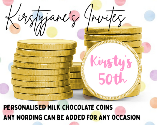 Personalised chocolate coins birthday party favours womens adults teenager 13 16 18 21 30 40 50 60 70 80