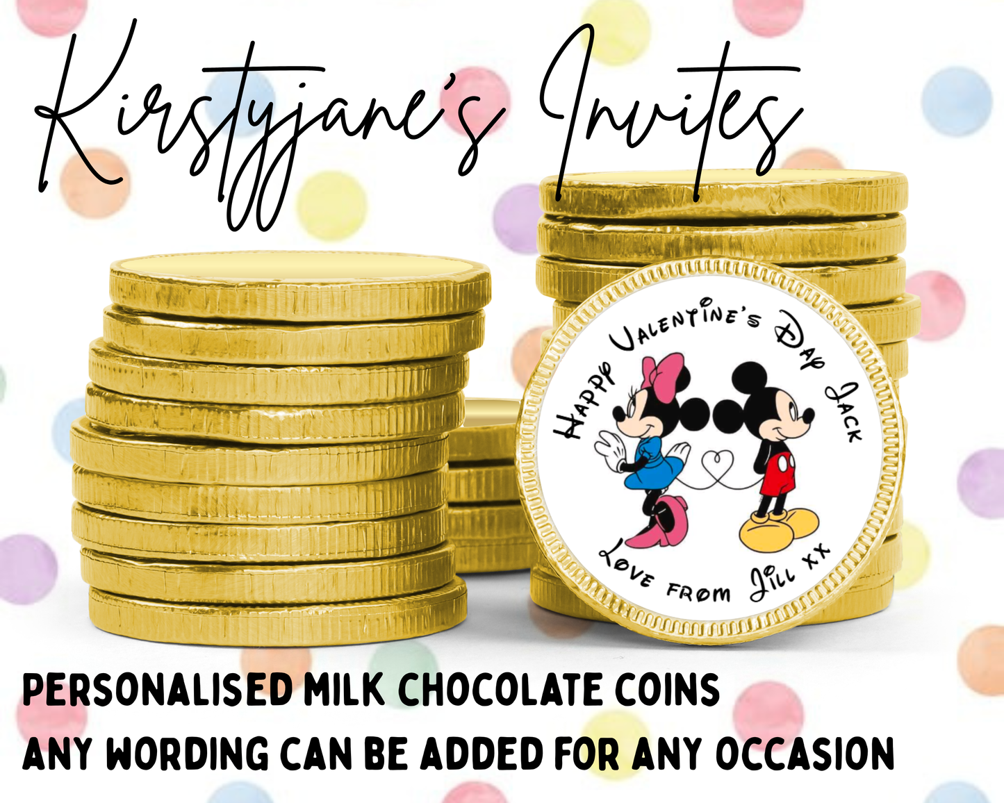 (Copy) Personalised chocolate coins favours birthday party bag favour Valentine's Day wedding anniversary engagement love mickey minnie mouse disney