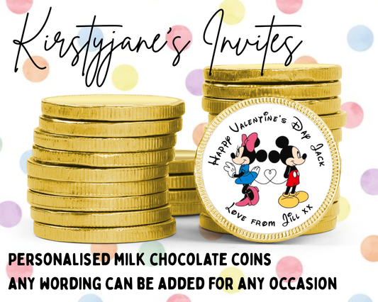 (Copy) Personalised chocolate coins favours birthday party bag favour Valentine's Day wedding anniversary engagement love mickey minnie mouse disney
