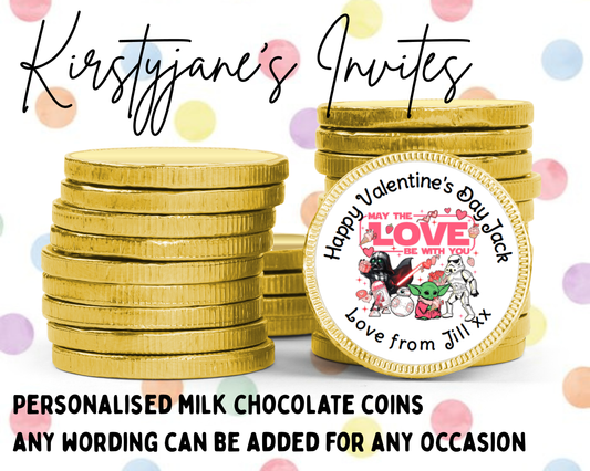 Personalised chocolate coins favours birthday party bag favour Valentine's Day star wars wedding engagement anniversary