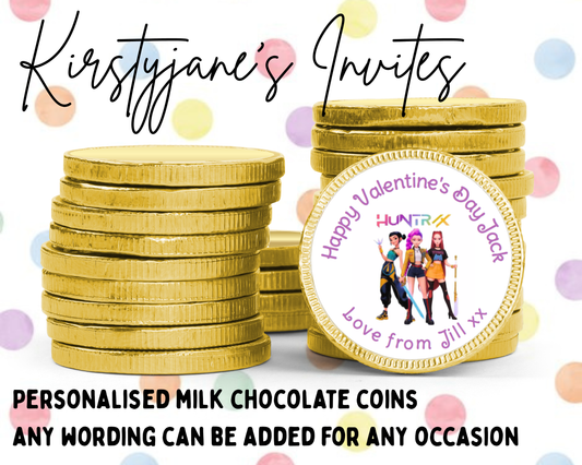 Personalised chocolate coins favours birthday party bag favour Valentine's Day love kpop demon hunters huntrix