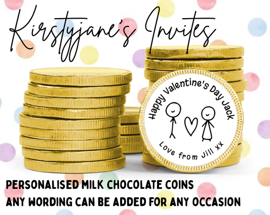 Personalised chocolate coins favours birthday party Valentine's Day love wedding engagement anniversary