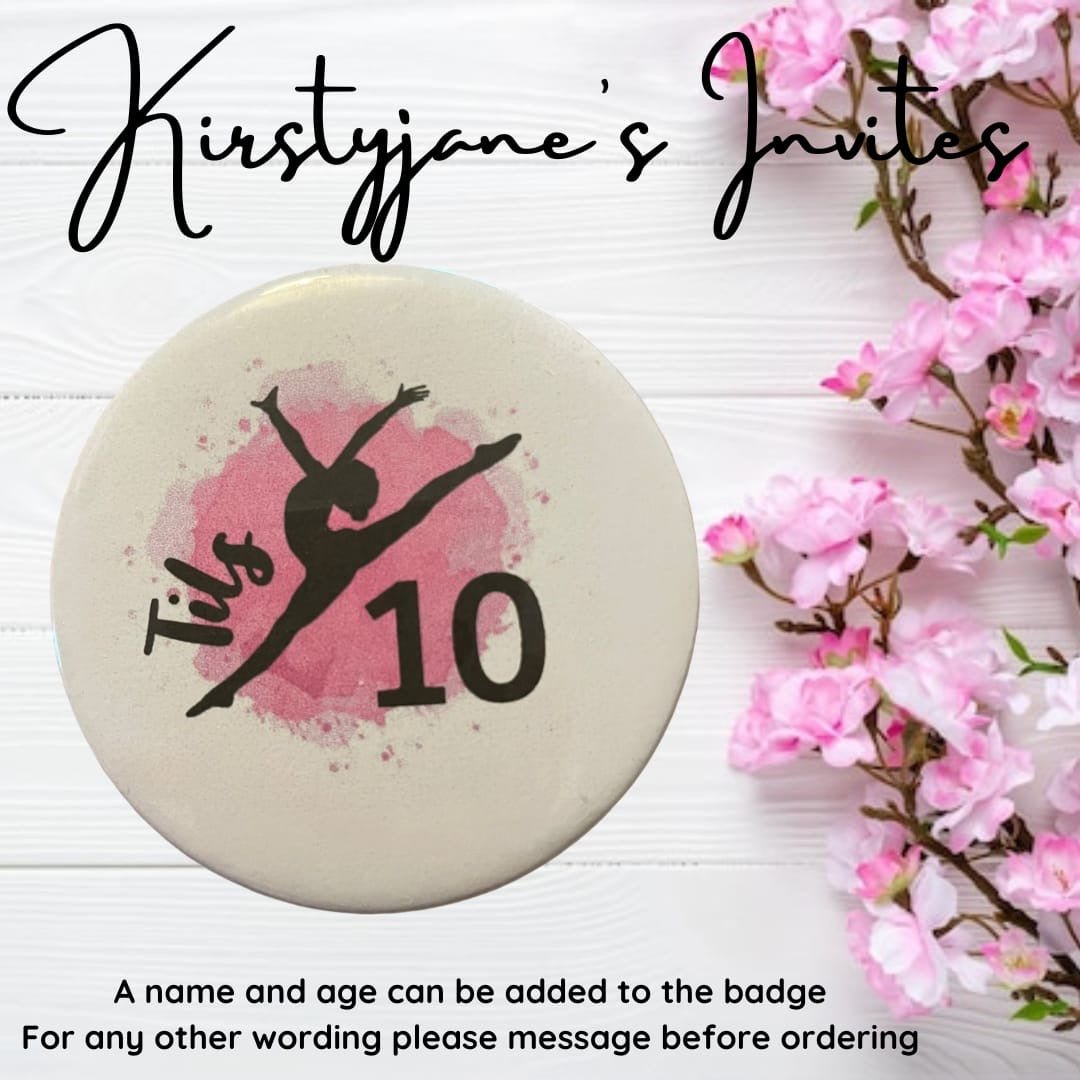 Personalised Gymnastics dance birthday badge