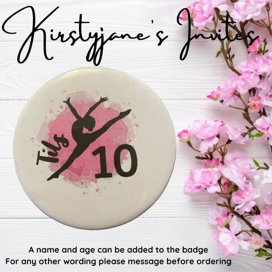 Personalised Gymnastics dance birthday badge