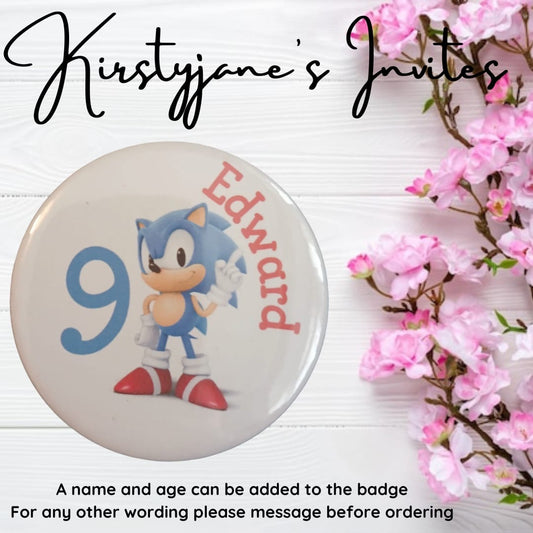 Personalised Sonic the Hedgehog birthday badge