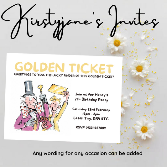 Personalised Roald Dahl Willy Wonka invitations