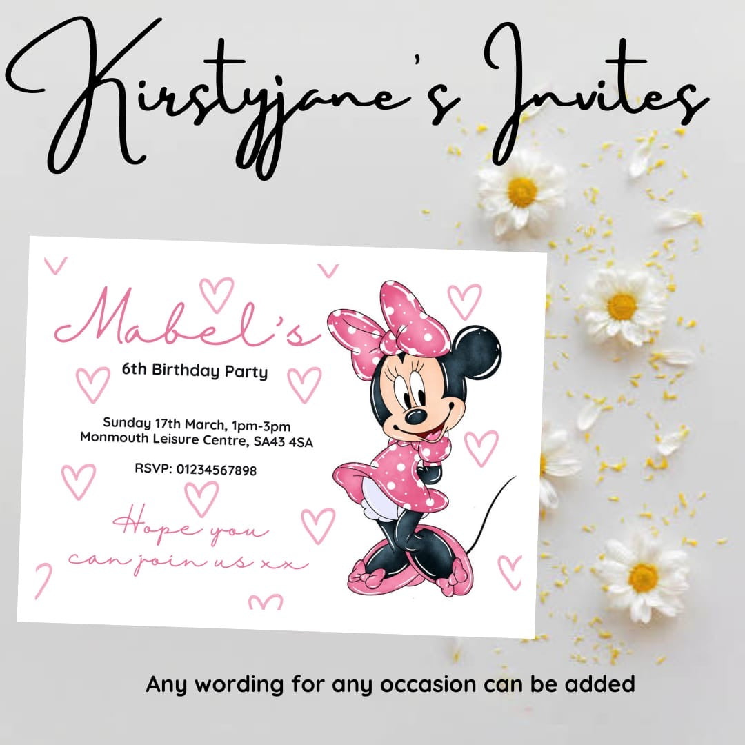 Personalised girls Disney Minnie Mouse birthday invitations