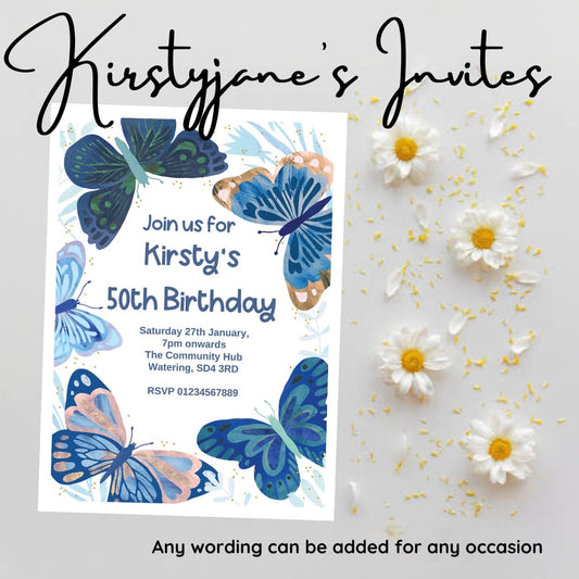 Personalised butterflies party birthday invitations
