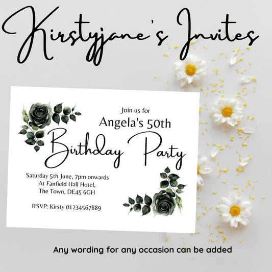 Personalised Adults floral party birthday invitations