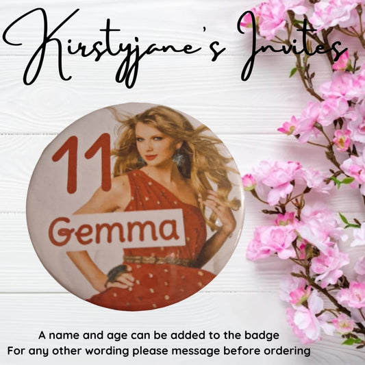 Personalised Taylor Swift Birthday Badge