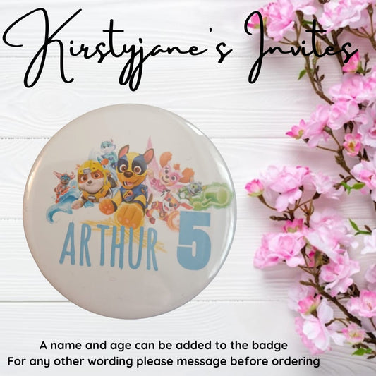 Personalised Paw Patrol mighty pups birthday badge
