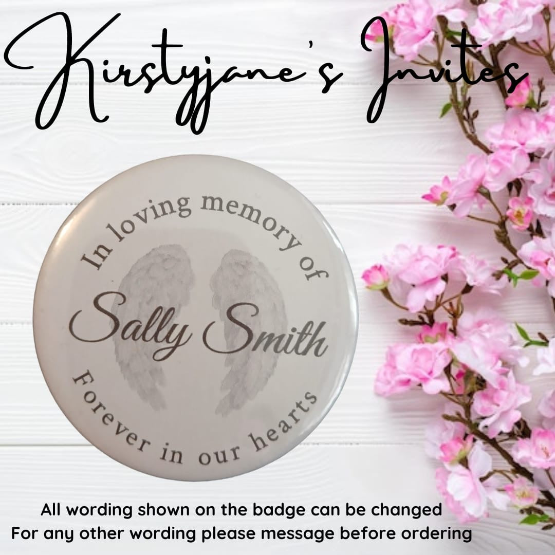 Personalised In loving memory remembrance badge – Kirstyjane's Invites