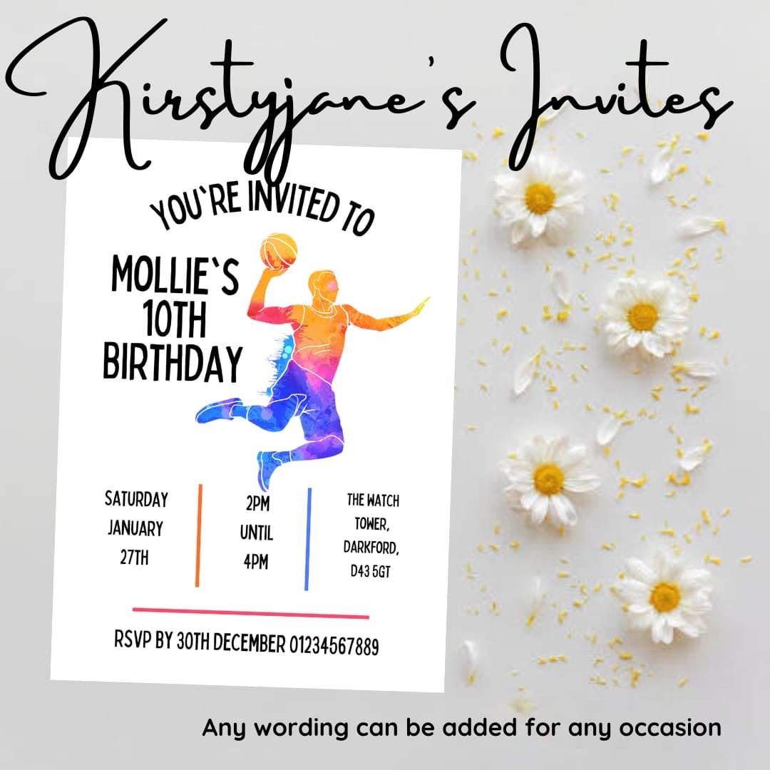 Personalised Basket Ball party birthday invitations