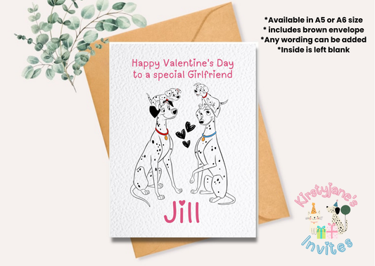 Personalised Valentine's Day greetings card disney 101 dalmatians