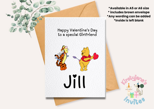 Personalised Valentine's Day greetings card disney winnie the pooh tigger