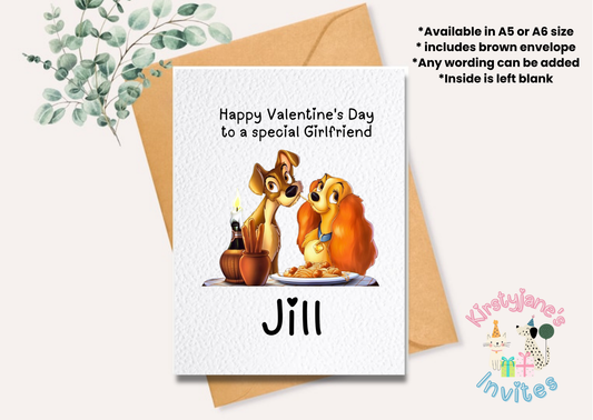 Personalised Valentine's Day greetings card disney lady and the tramp