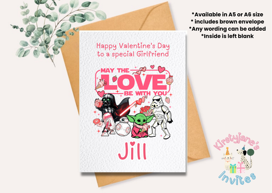 Personalised Valentine's Day greetings card disney star wars