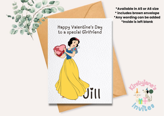 Personalised Valentine's Day greetings card disney princess snow white