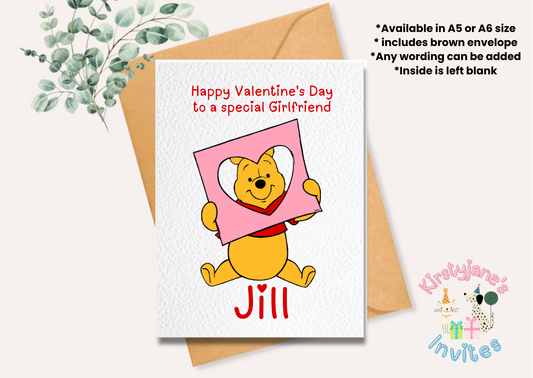 Personalised Valentine's Day greetings card disney winnie the pooh