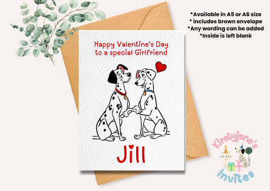 Personalised Valentine's Day greetings card disney 101 dalmatians