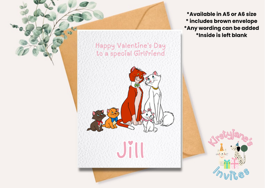 Personalised Valentine's Day greetings card disney aristocats