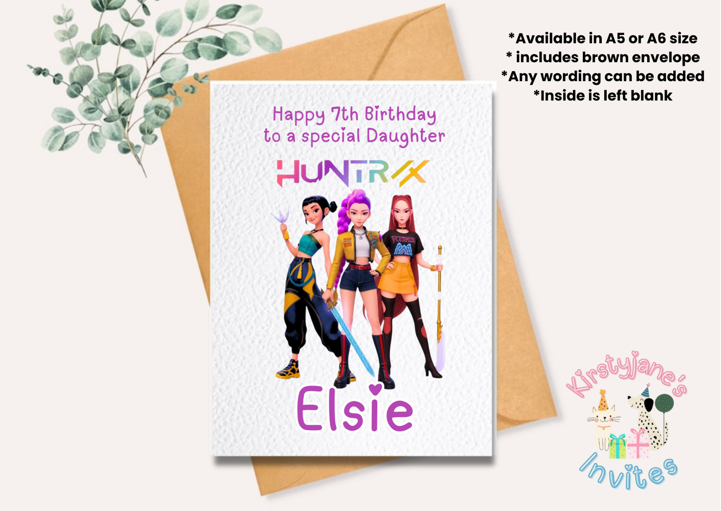 Personalised birthday greetings card Kpop DEMON HUNTERS huntrix